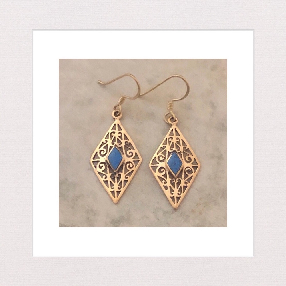 Antique Style Howlite & Brass Drop Earrings